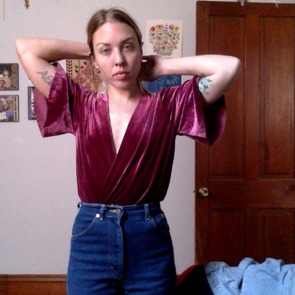 deep V / Wrap Velvet bodysuit ️/dusty rose